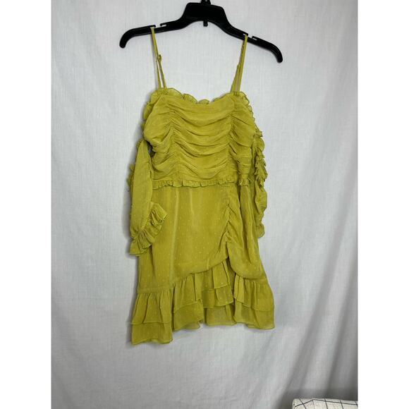 TOBI Bardot Square Neckline Off the Shoulder Ruched Green Sundress Dress XS - Picture 4 of 6